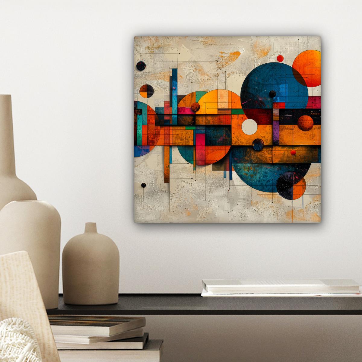LEINWANDBILD Vintage - Moderne Kunst - Orange - Geometrische Formen Deko Wohnzimmer 20x20 cm - Multicolor, Textil (20/20cm) - MuchoWow