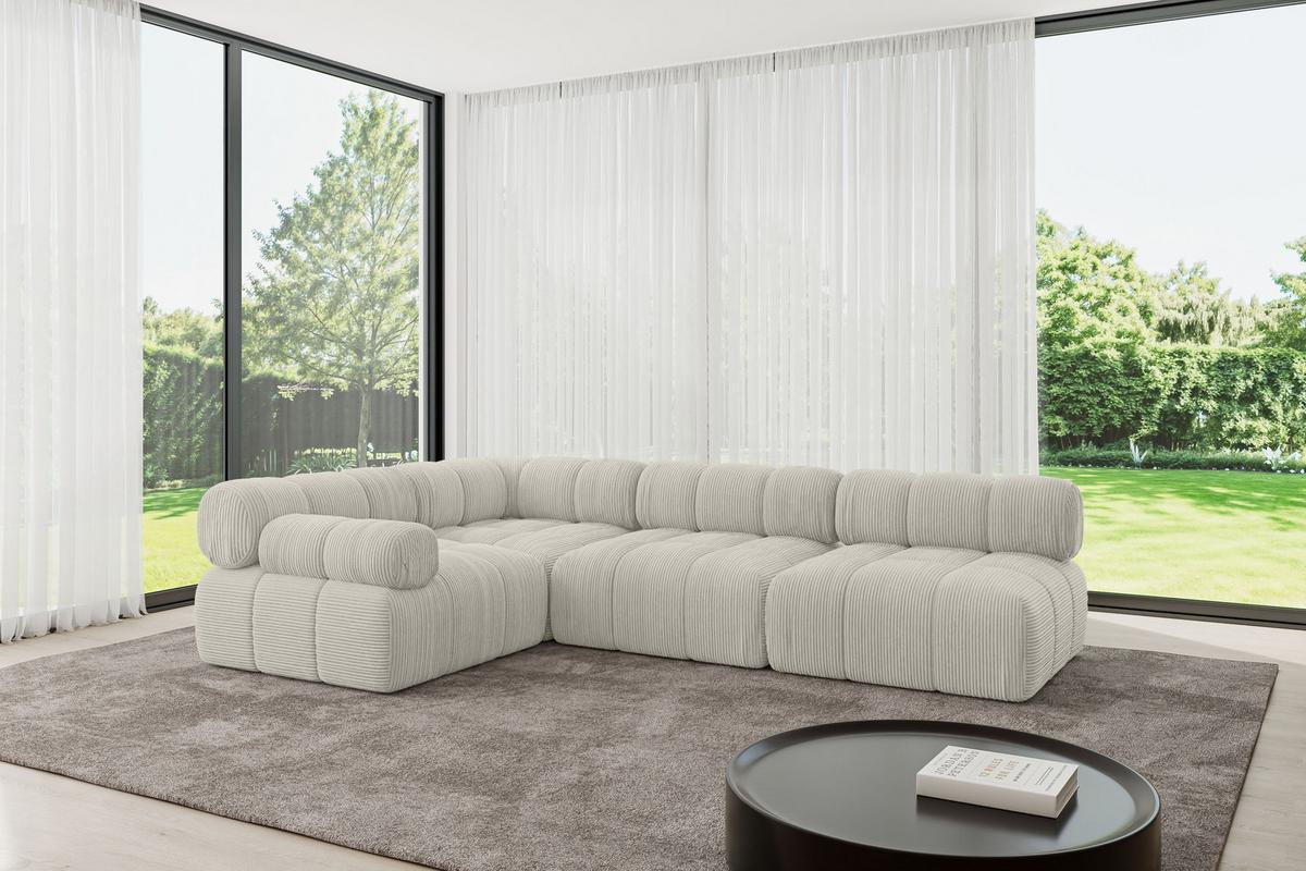 ECKSOFA modulares Sofa Mende-L2 - 285x190x70 cm Creme Cord - Hellgrau/Creme, Holzwerkstoff/Textil (285/190cm) - ALTDECOR