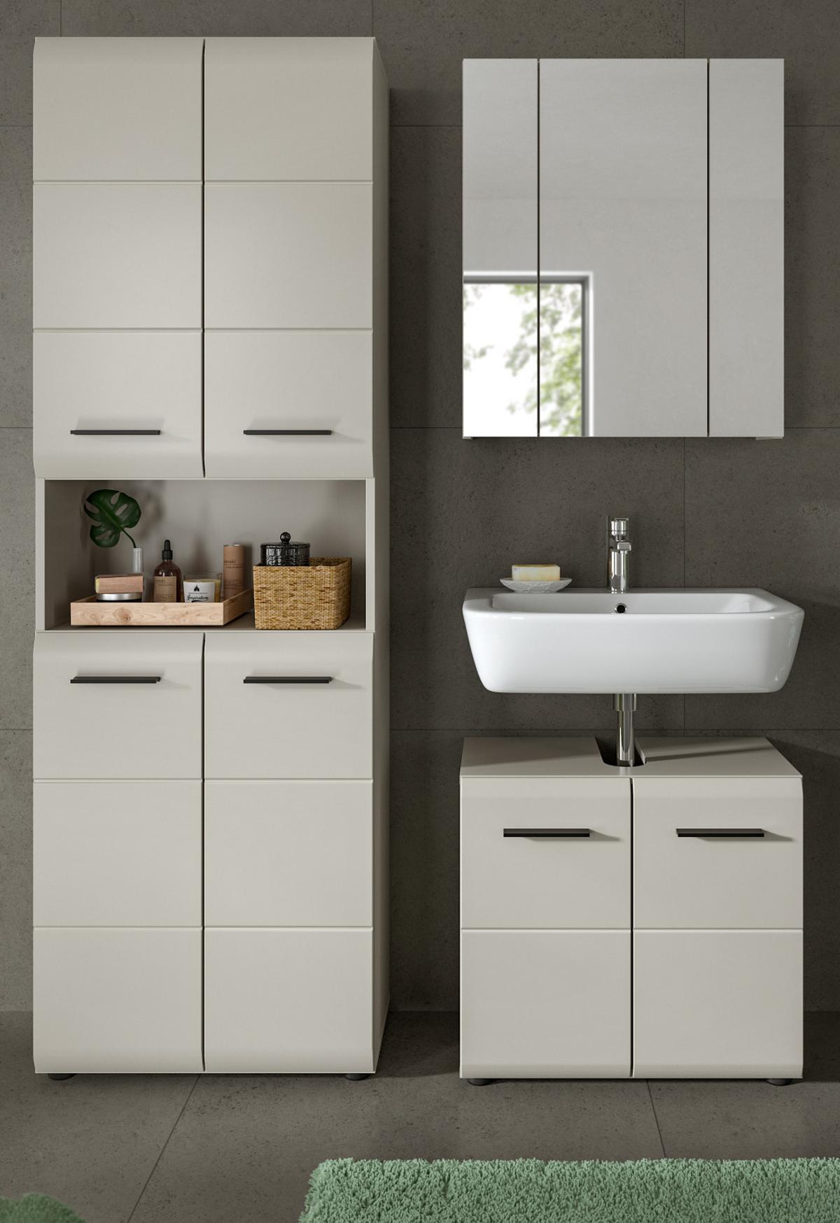 BADMÖBEL-SET Kaschmir 3-teilig 135 cm, Komplettset mit viel Stauraum - Kaschmir/Schwarz, Glas/Holzwerkstoff (135/185/30cm) - Inn.Furn