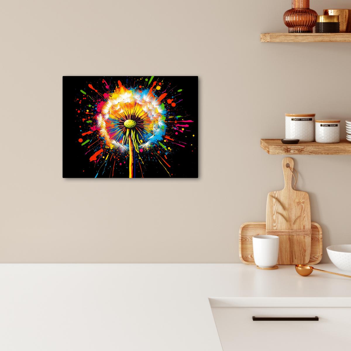 LEINWANDBILD Löwenzahn - Graffiti - Farbenfroh - Blumen - Natur Wandbild 40x30 cm - Multicolor, Textil (40/30cm) - MuchoWow