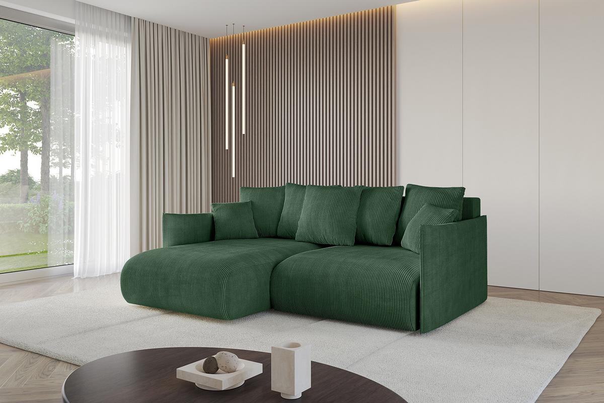 ECKSOFA Ottomane links ONESK-L 216x177x72 Grün Cord - Grün, Holzwerkstoff/Kunststoff (216/177cm) - ALTDECOR