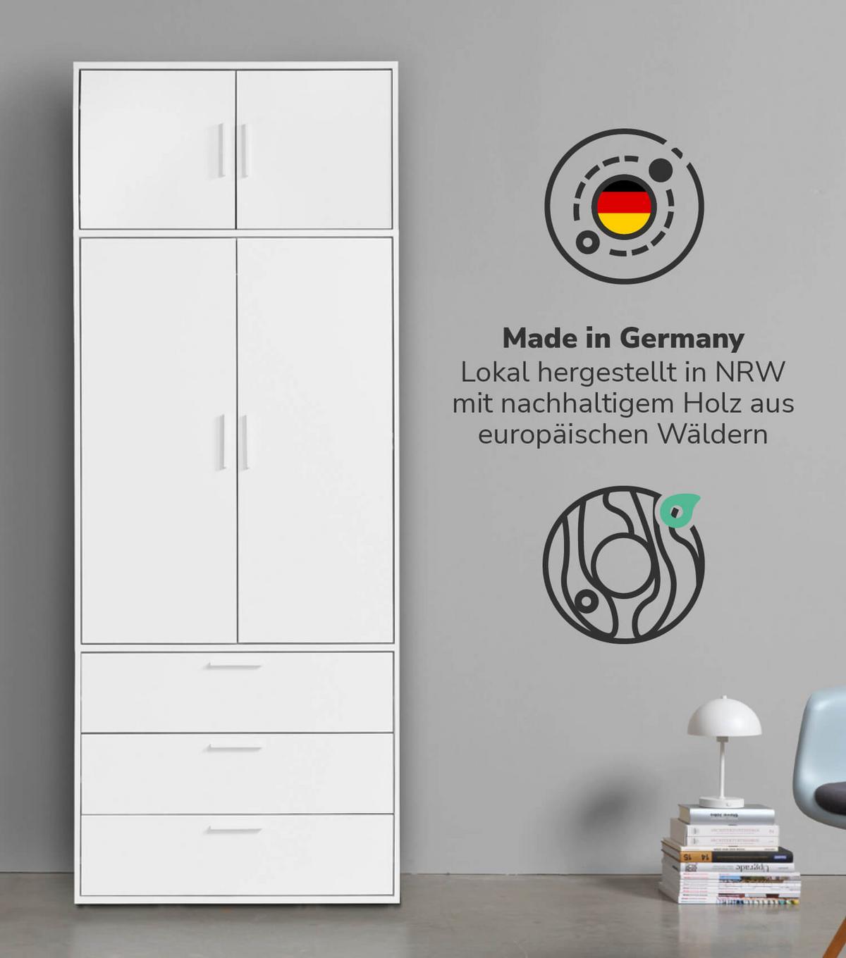 KLEIDERSCHRANK Der Grenzenlose - Weiß, Holzwerkstoff (90/234/58cm) - Mokebo