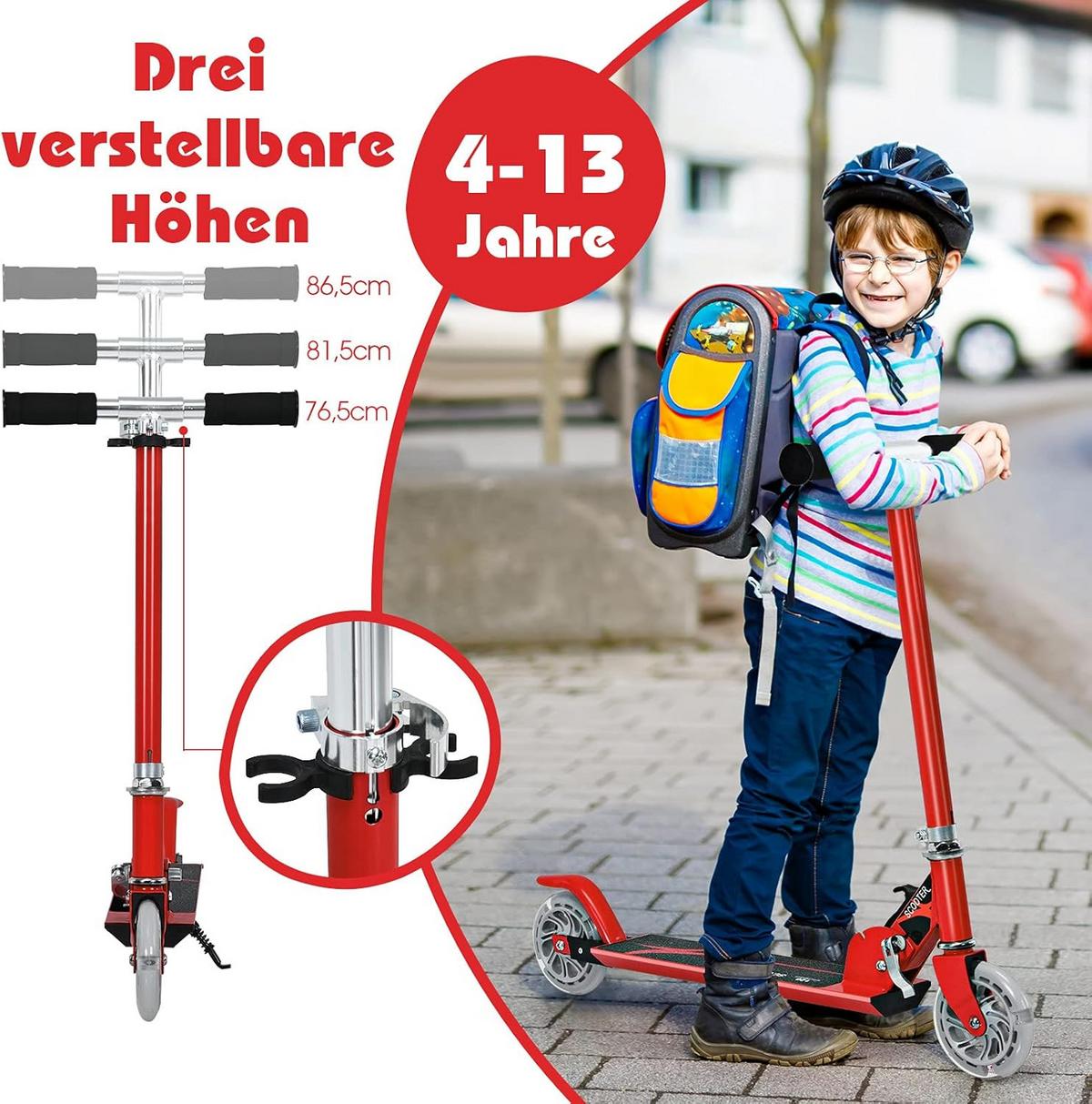SCOOTER 85cm Rot - Rot, Metall (70/85/10cm) - COSTWAY