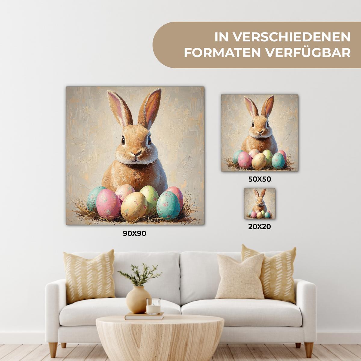 LEINWANDBILD Osterhase - Pastell - Eier Deko Wohnzimmer 20x20 cm - Beige, Textil (20/20cm) - MuchoWow