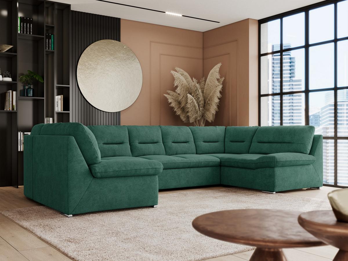 WOHNLANDSCHAFT COMODO U Grün Struktur - Silberfarben/Grün, Textil/Metall (340/93/206cm) - MKS