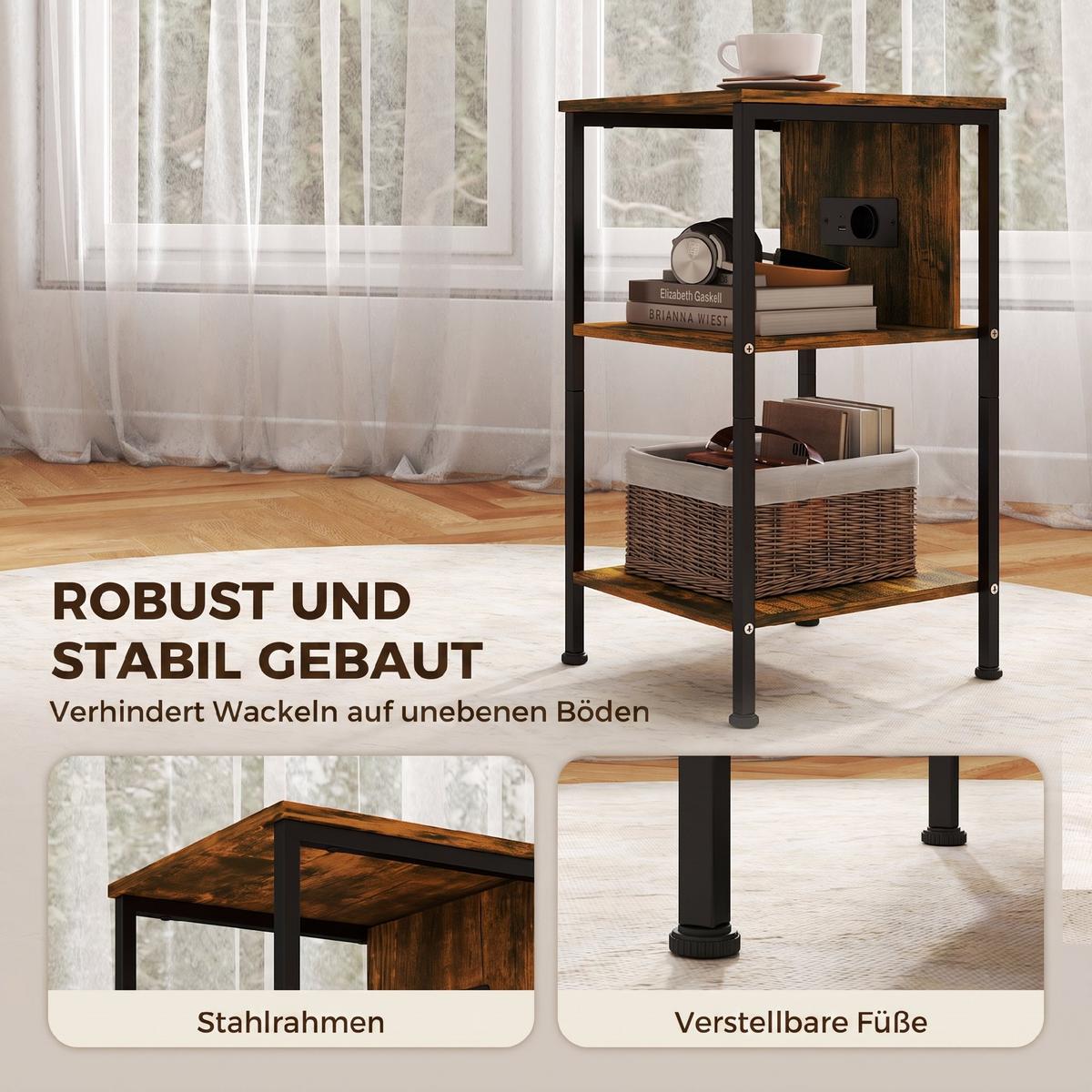 BEISTELLTISCH Spanplatte Stahl Rustikal-Braun - Schwarz/Braun, Holzwerkstoff/Metall (34/30/58cm) - HOMCOM