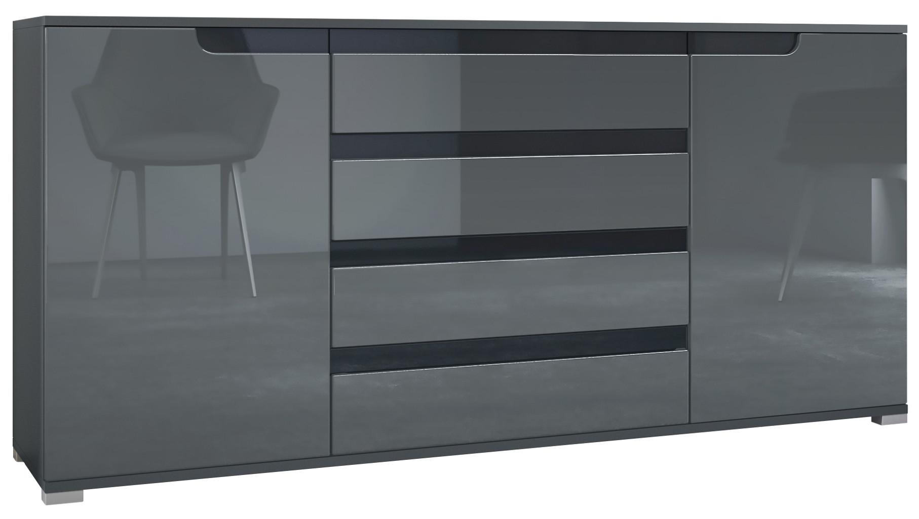 SIDEBOARD Sylt Grau Hochglanz / Schwarz Hochglanz - Grau, Holzwerkstoff (166.5/75.5/35cm) - Vladon
