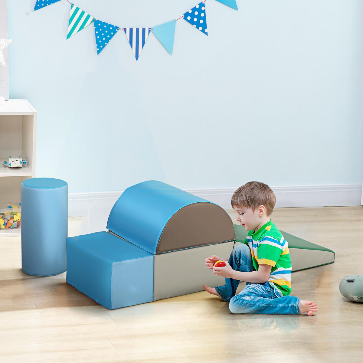 BAUSTEINSET 5er-Set Schaumstoff Bausteine Bauspielzeug für 1-3 Jahre alt Kinder - Blau, Kunststoff (40.6/20.3/40.6cm) - HOMCOM