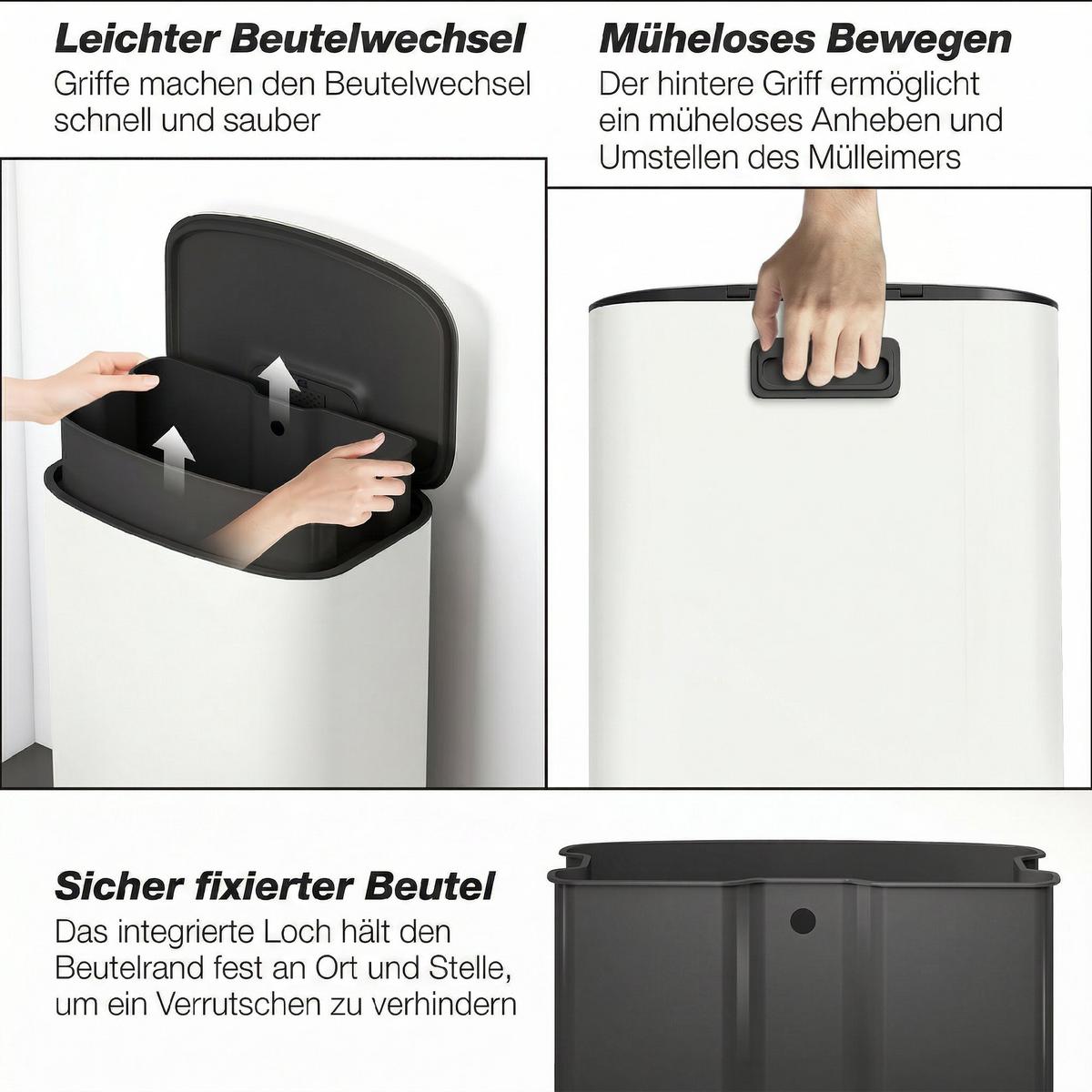 KÜCHEN-MÜLLEIMER Edelstahl Cremeweiß - Creme, Metall (36.5/62.2/45.1cm) - HOMCOM