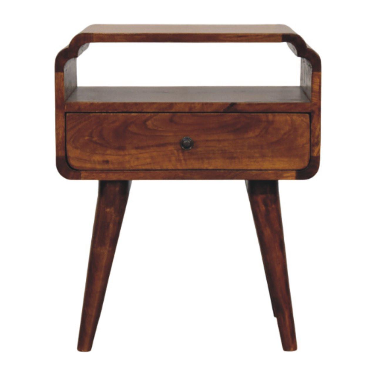 NACHTKASTEN Newton Kastanie, 1 Schublade und Offenes Regal, Dunkelbraun - Dunkelbraun/Messingfarben, Holz/Metall (45/55/35cm) - Artisan Furniture