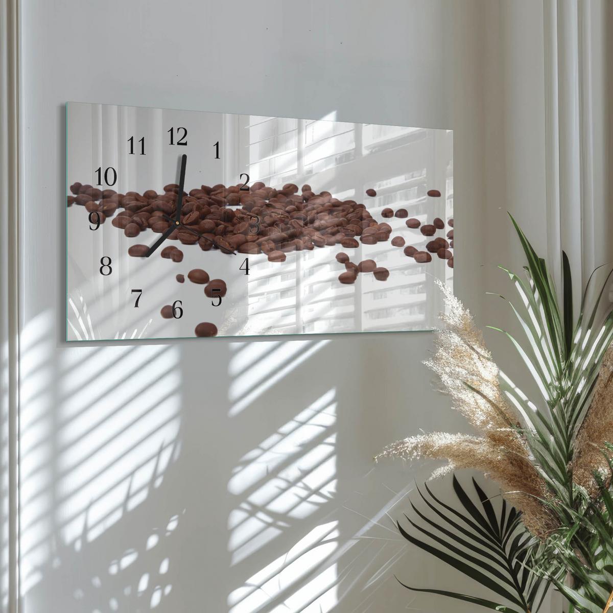 WANDUHR aus Glas 60x30 cm - Kaffeebohnen - Braun, Glas (60/30/0.4cm) - TULUP