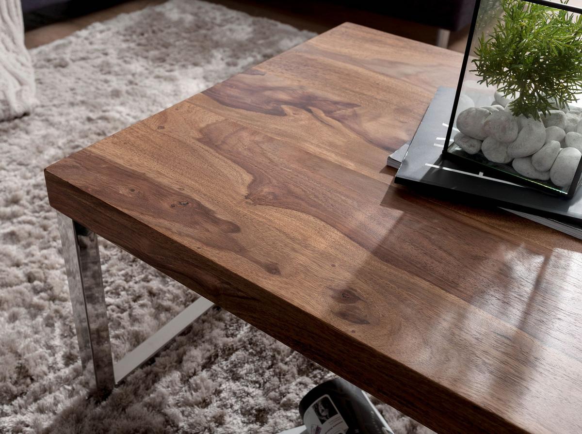 COUCHTISCH GUNA im Landhaus-Stil aus massivem Holz mit Designmerkmalen, Dunkelbraun 60x120x40 cm - Silberfarben/Braun, Holz/Metall (120/60/40cm) - KADIMA DESIGN
