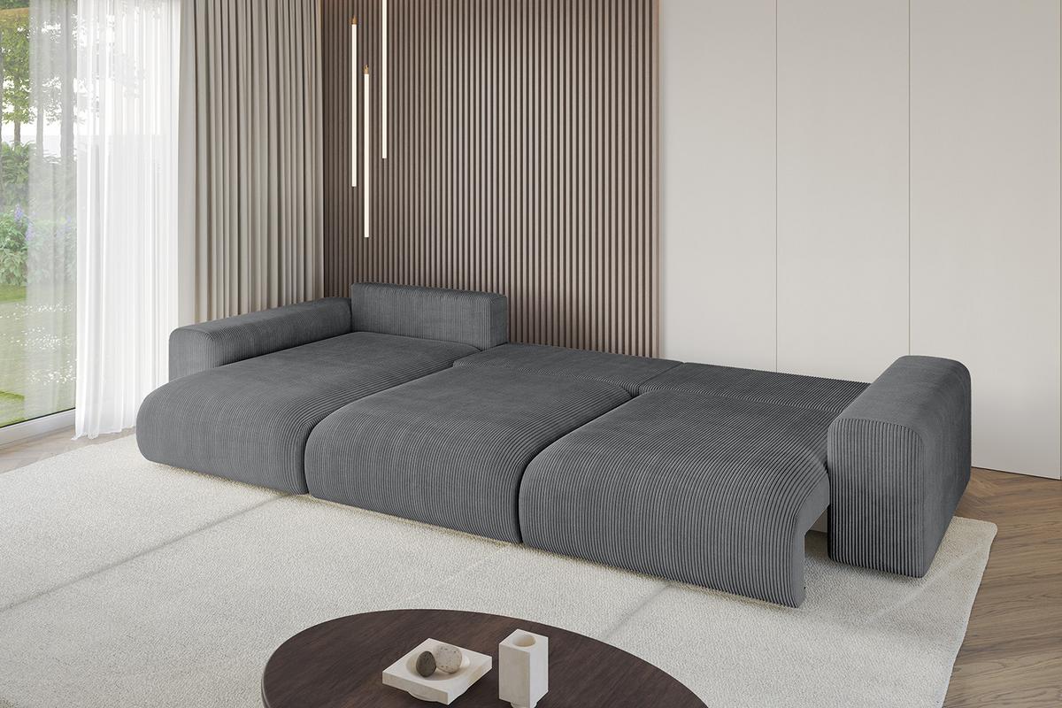 ECKSOFA Ottomane links ESKAR-L2 364x176x72 Dunkelgrau Cord - Dunkelgrau/Schwarz, Holzwerkstoff/Kunststoff (364/176cm) - ALTDECOR