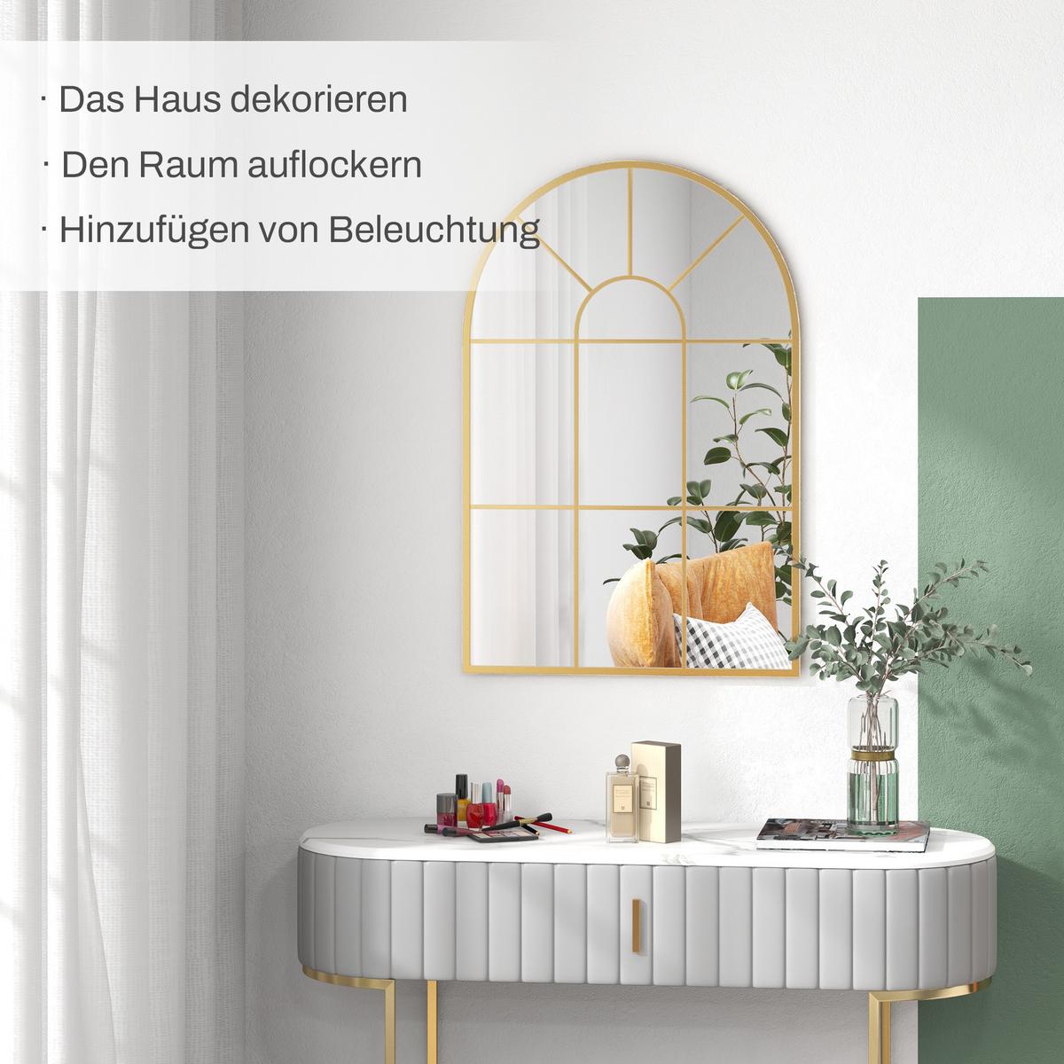 WANDSPIEGEL Fensterspiegel 91 x 60 cm Dekorativ Spiegel mit Metallrahmen Gold - Goldfarben, Glas/Metall (2/60/91cm) - HOMCOM