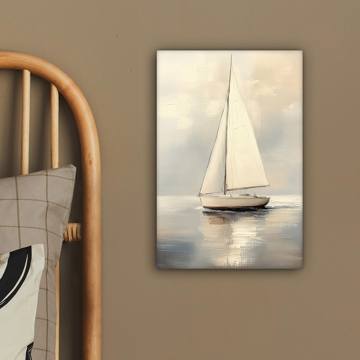 LEINWANDBILD Segelschiff - Meer - Bewölkt Deko Wohnzimmer 20x30 cm - Creme, Textil (20/30cm) - MuchoWow