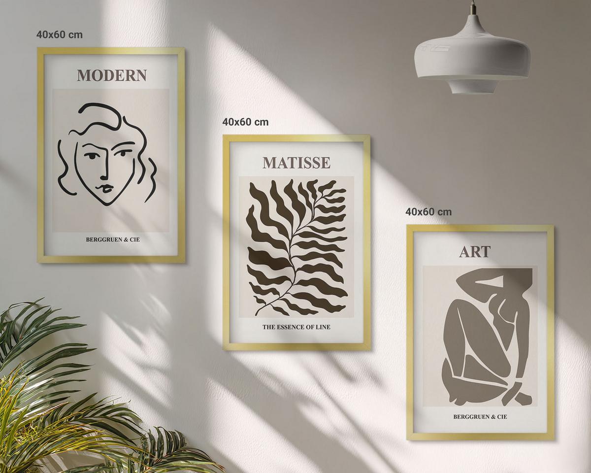 BILDER SET 3er Set - 40x60 cm Goldrahmen - Stilvolle Grafiken, Linien, Zeichen - Goldfarben, Kunststoff (40/60cm) - TULUP