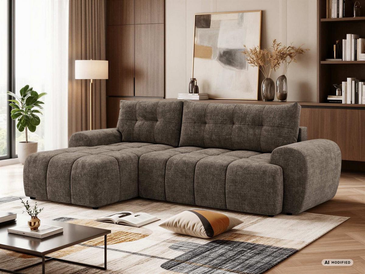 ECKSOFA MARIVO L - Braun Schenille grob gewebt - Links Seite - Schwarz/Braun, Kunststoff/Textil (161/271cm) - MKS