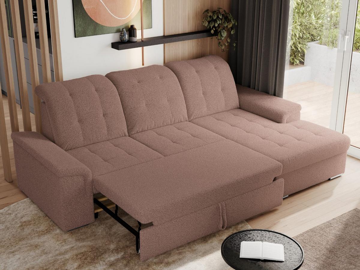 ECKSOFA MADRITO L - Rosa Boucle - Rechts - Silberfarben/Rosa, Textil/Metall (256/160cm)