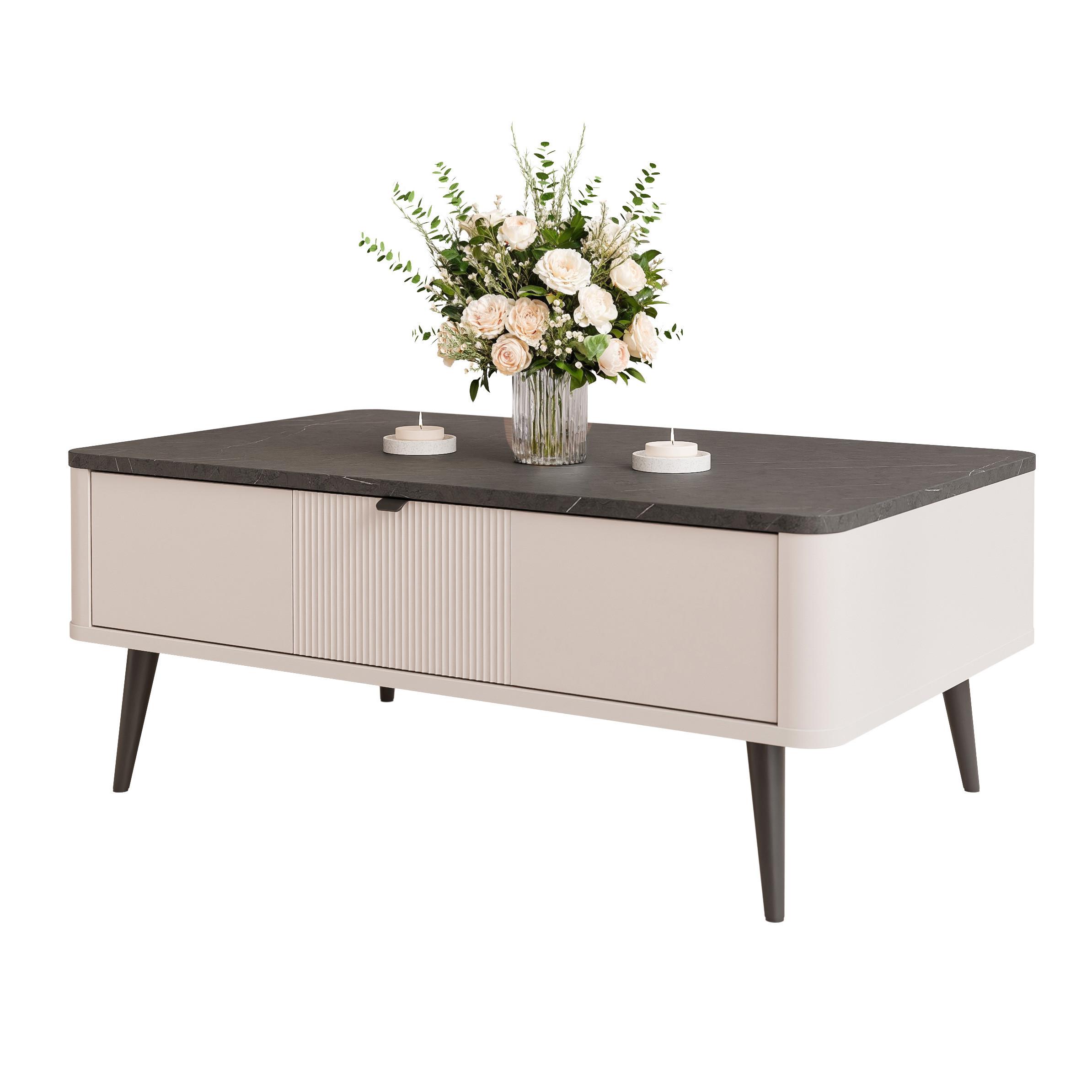 COUCHTISCH NAVANI auf schwarzen Beinen – Kaschmir / Stein - Kaschmir, Holzwerkstoff (60/100/42cm) - Idohome