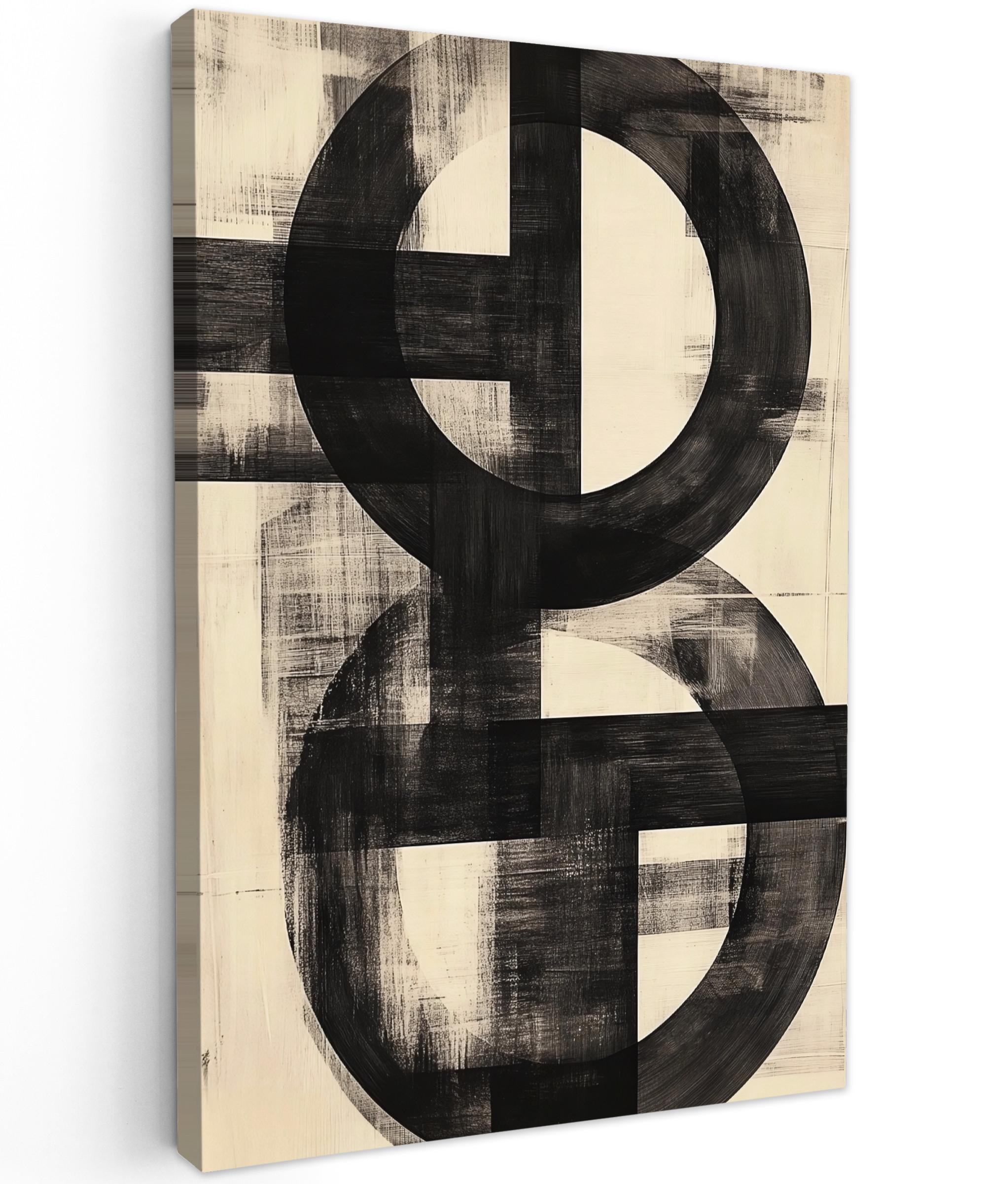 LEINWANDBILD Kreise - Balken - Schwarz - Abstrakt Deko Groß 90x140 cm - Schwarz, Textil (90/140cm) - MuchoWow