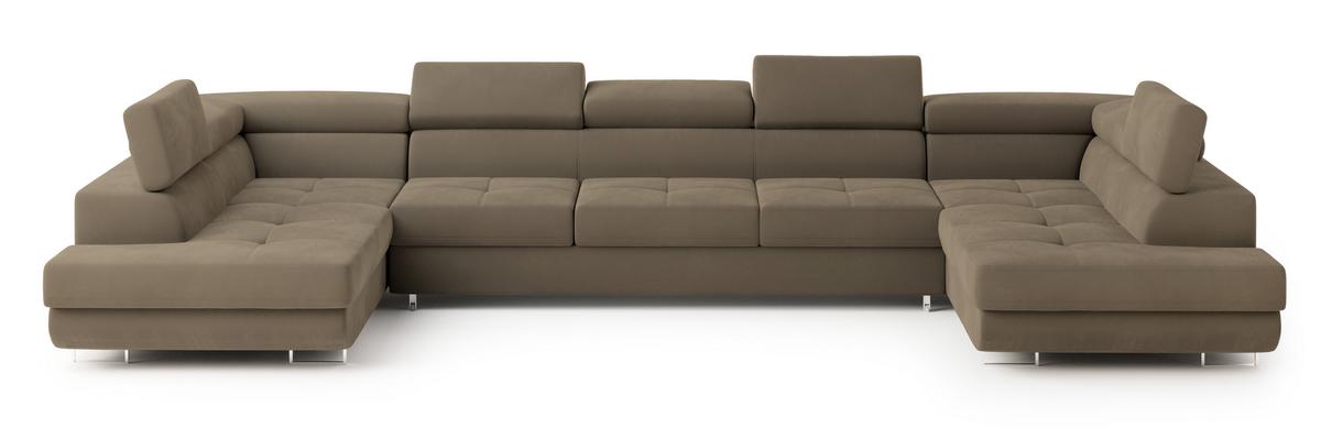 WOHNLANDSCHAFT ISOLANO Beige Velours-Stoff mit Schlaffunktion - Beige, Holz (408/90/202cm) - MASSENO