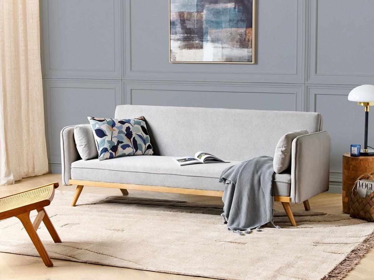 3-SITZER-SCHLAFSOFA hellgrau/hellbraun Asaa - Hellbraun/Grau, Textil (205/76/88cm) - Beliani