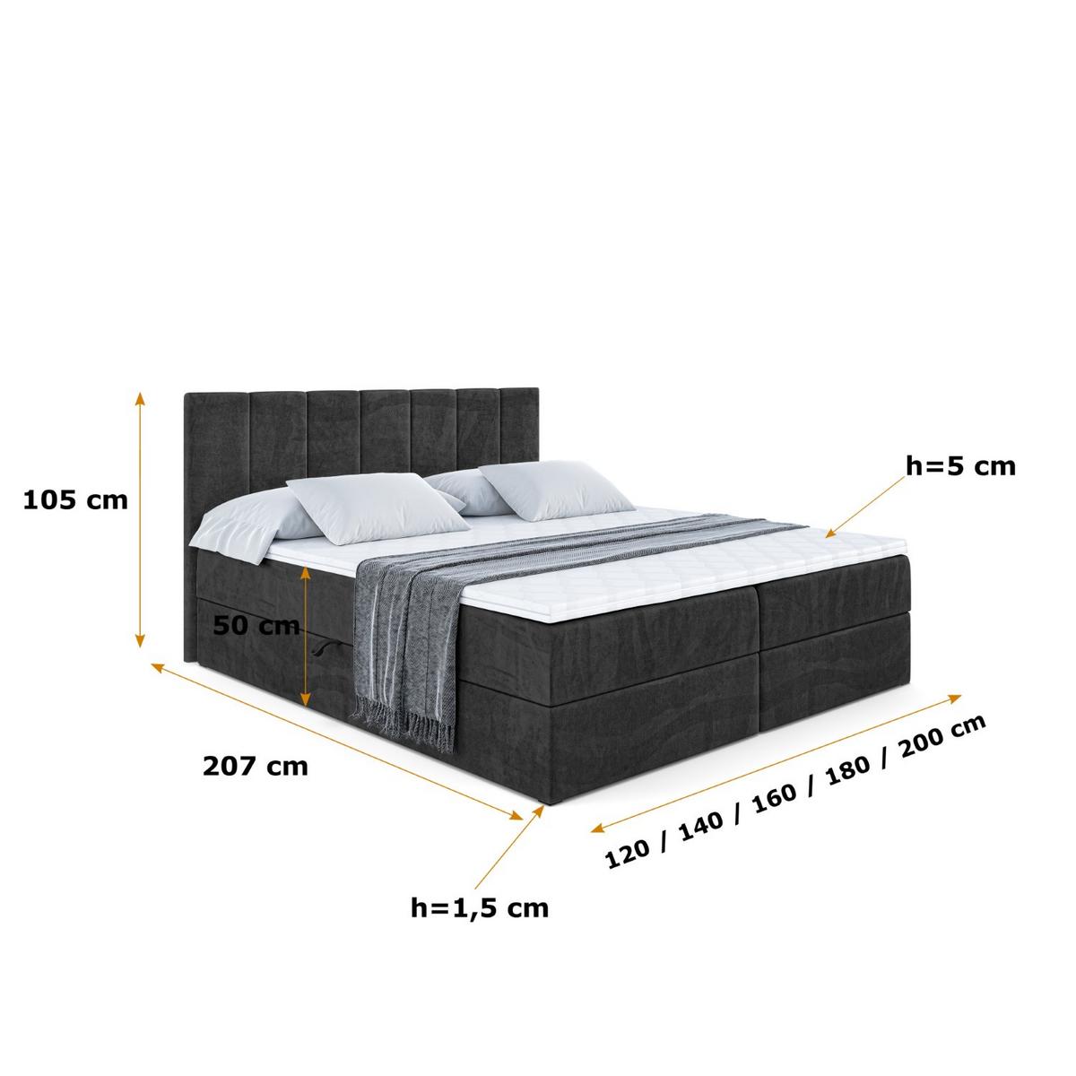 BOXBETT mit Matratze H3 und Lattenrost - MOETI - 140x200 cm Schwarz - Schwarz, Holzwerkstoff (140/200cm) - ALTDECOR