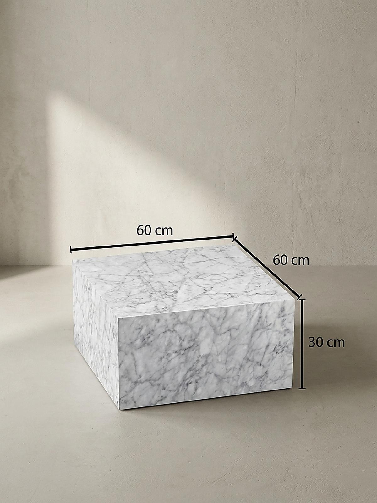 COUCHTISCH Weiß Hochglanz Marmor-Optik 60x30x60cm Quadratisch - Hellgrau/Weiß, Holzwerkstoff (60/60/30cm) - KADIMA DESIGN