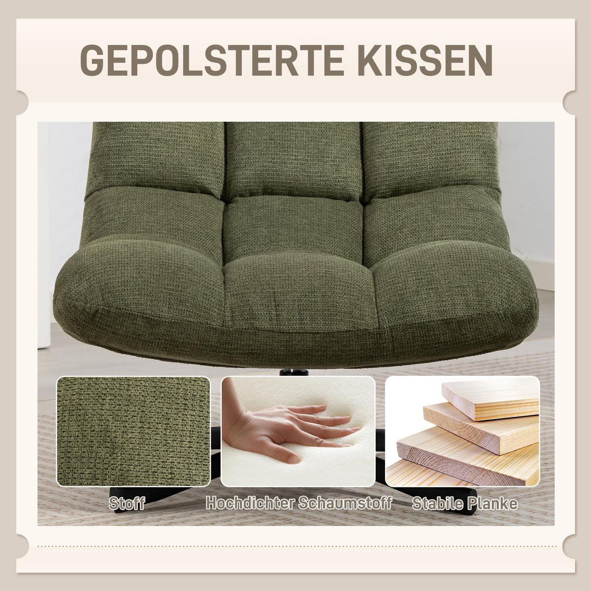 RELAXSESSEL Drehbar mit breiter Sitzfläche Chenille-Optik Grün - Schwarz/Grün, Textil/Metall (75/90/95cm) - HOMCOM
