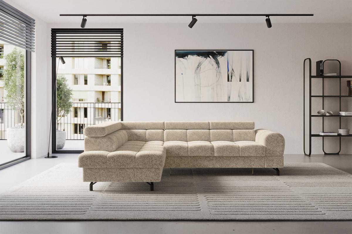 ECKSOFA mit Schlaffunktion Ottomane Links LUMA-L 272x203x70 Braun Velours - Schwarz/Braun, Holzwerkstoff/Kunststoff (272/203cm) - ALTDECOR