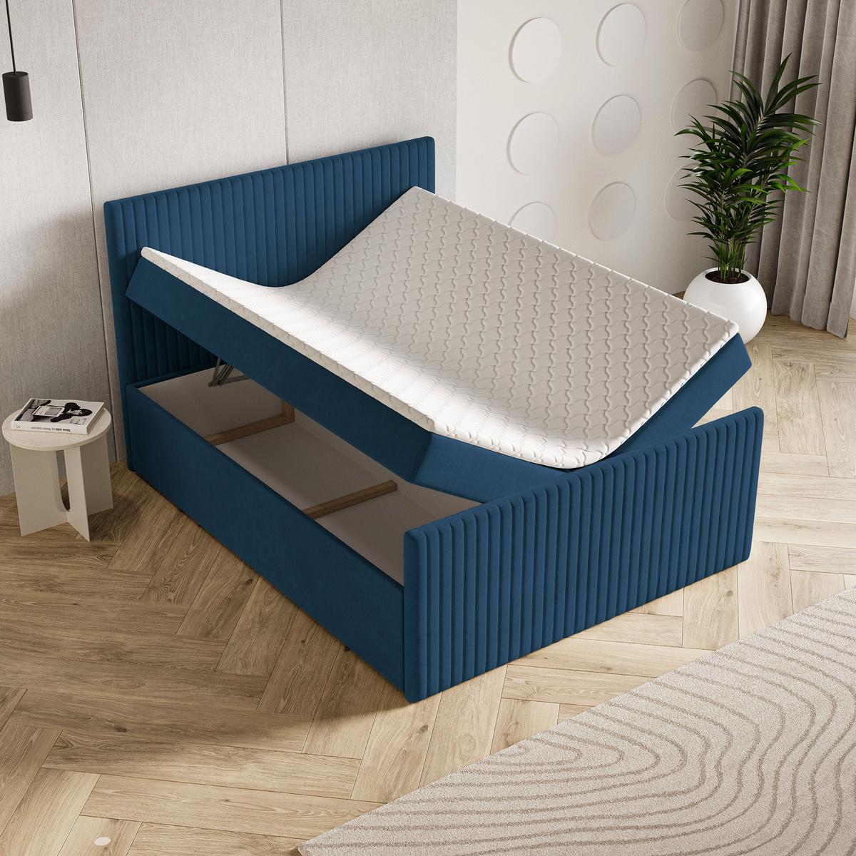 BOXBETT TERVAN 140x200 cm mit Matratze und Topper - Blau - Blau, Holz (140/200cm) - MASSENO