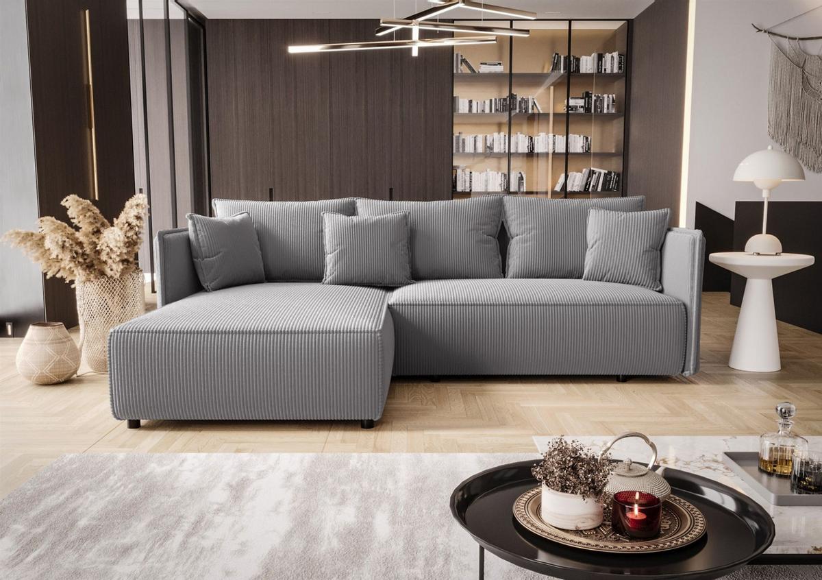 ECKSOFA Evora - Blaugrau, Holzwerkstoff/Textil (245/185cm) - Fun Möbel