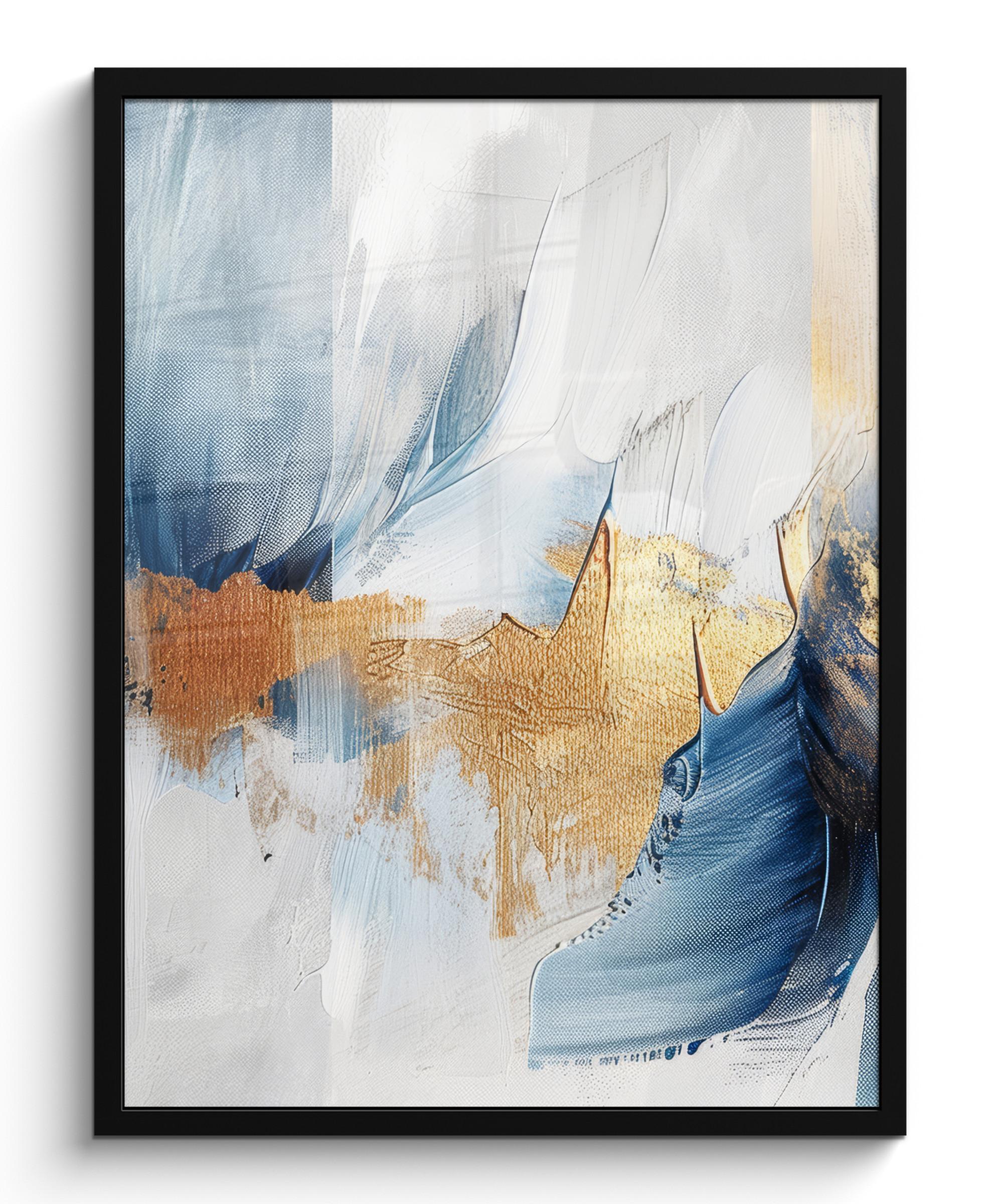 POSTER MIT RAHMEN Gold - Blau - Aquarell - Kunst - Modern Posterleiste 60x80 cm - Hellblau, Papier (60/80cm) - MuchoWow