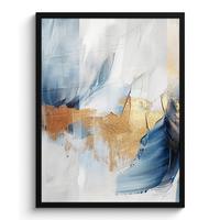 POSTER MIT RAHMEN Gold - Blau - Aquarell - Kunst - Modern Posterleiste 60x80 cm - Hellblau, Papier (60/80cm) - MuchoWow
