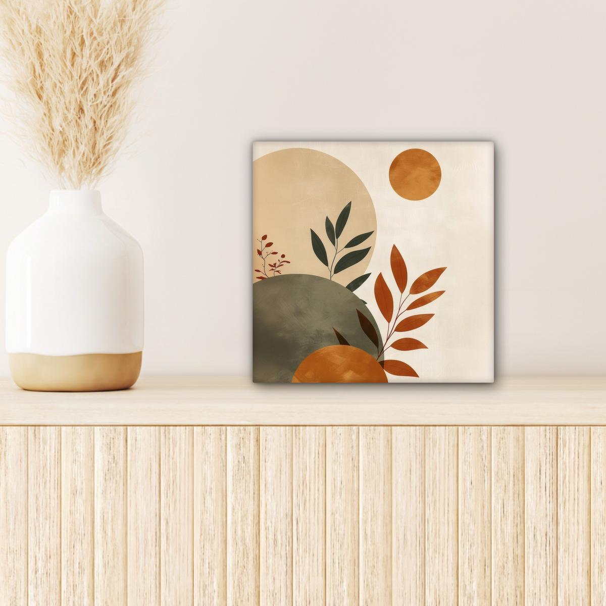 LEINWANDBILD Formen - Rund - Blätter - Beige Deko Wohnzimmer 20x20 cm - Rostfarben, Textil (20/20cm) - MuchoWow