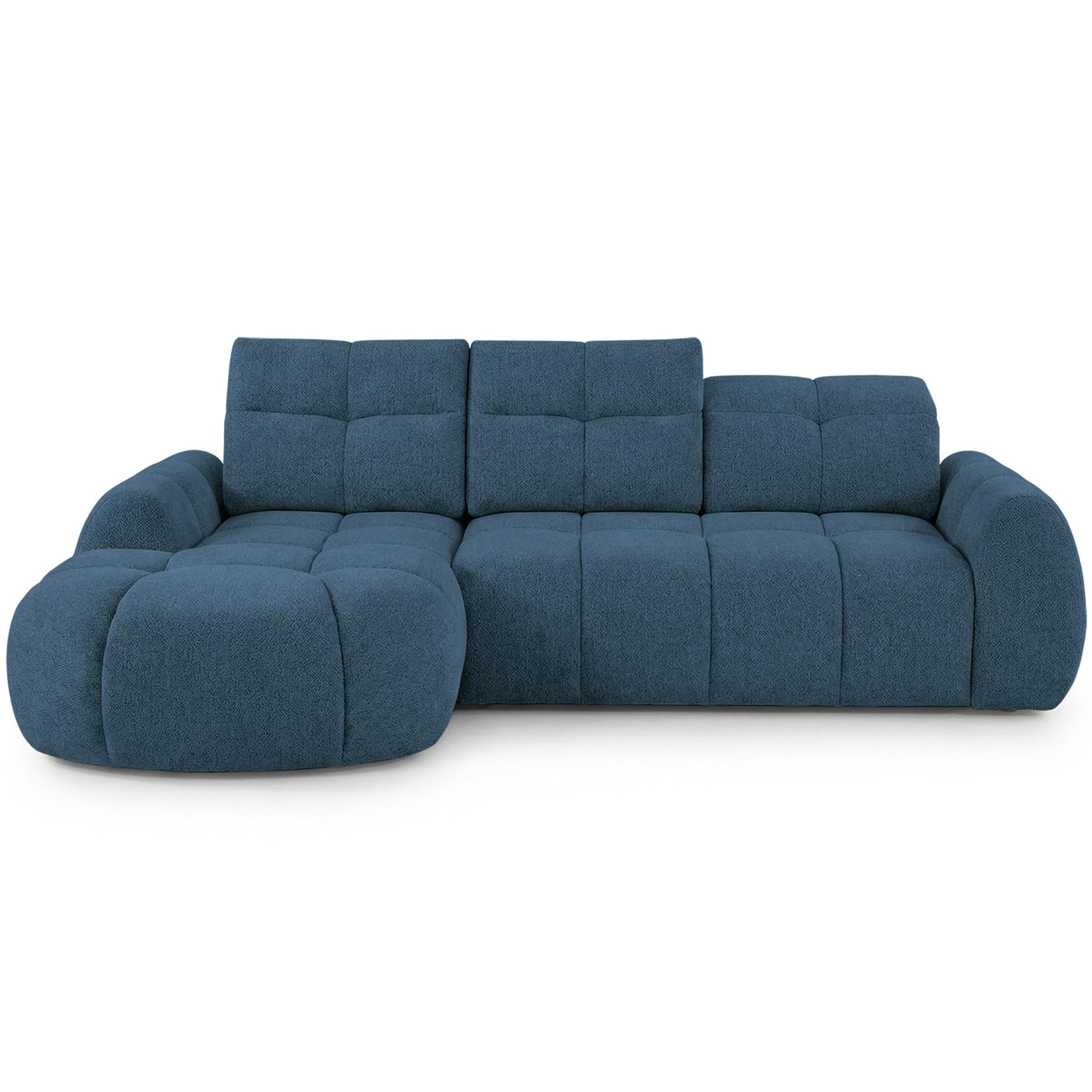 ECKSOFA Sorel Mini mit Automatisch verstellbarer Sitztiefe und Kopfstützen, links, Blau - Blau, Textil (190/275cm) - Beautysofa