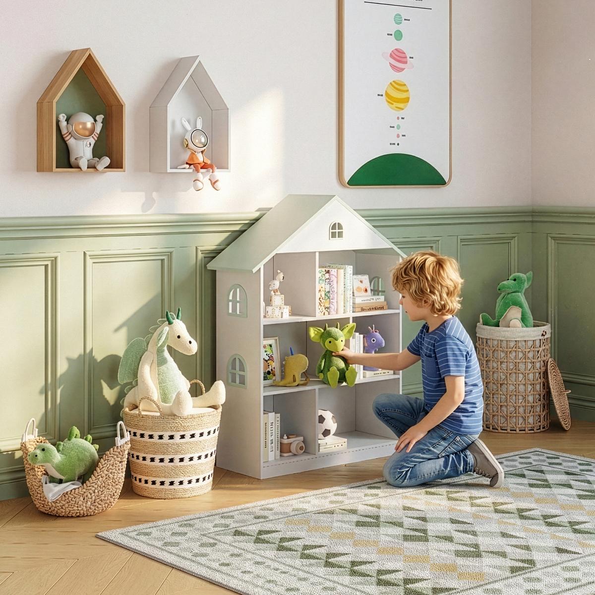 KINDERREGAL Vipsali - Weiß/Mintgrün, Holzwerkstoff (83/106.5/30cm) - [en.casa]