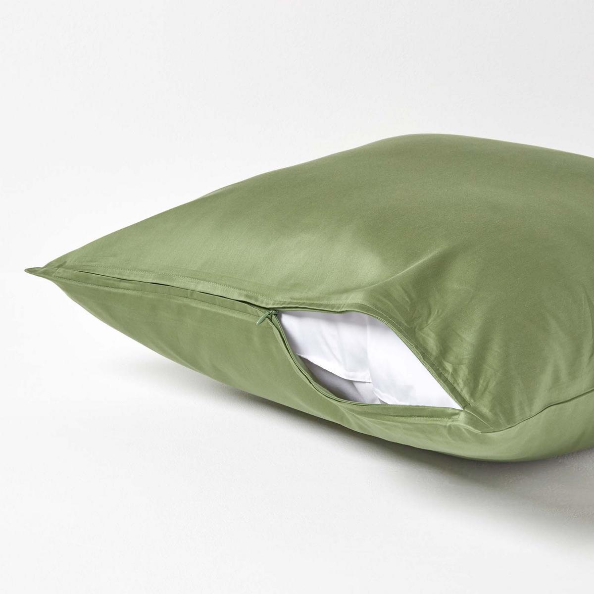 BIO-KISSENBEZUG Satin, Fadendichte 400 - Grün, Textil (40/40cm) - Homescapes