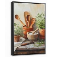 LEINWAND Bilder mit Rahmen - Töpfe - Kräuter - Holz - 20x30 - Terracotta, Textil (20/30cm) - MuchoWow