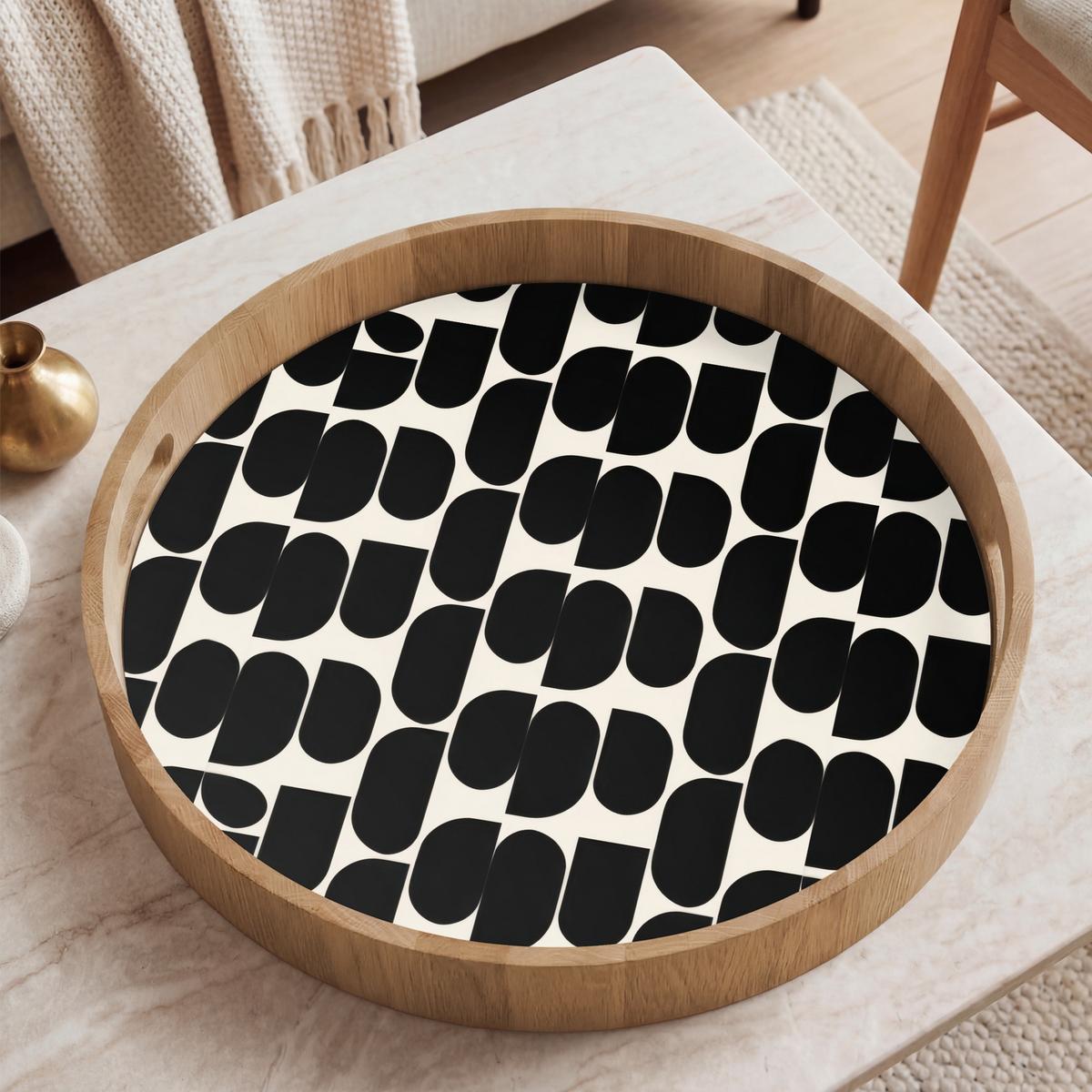 TABLETT Modern - Gemustert - Schwarz 50x50 cm - Schwarz, Holz (50/5/5cm) - OnlyWow
