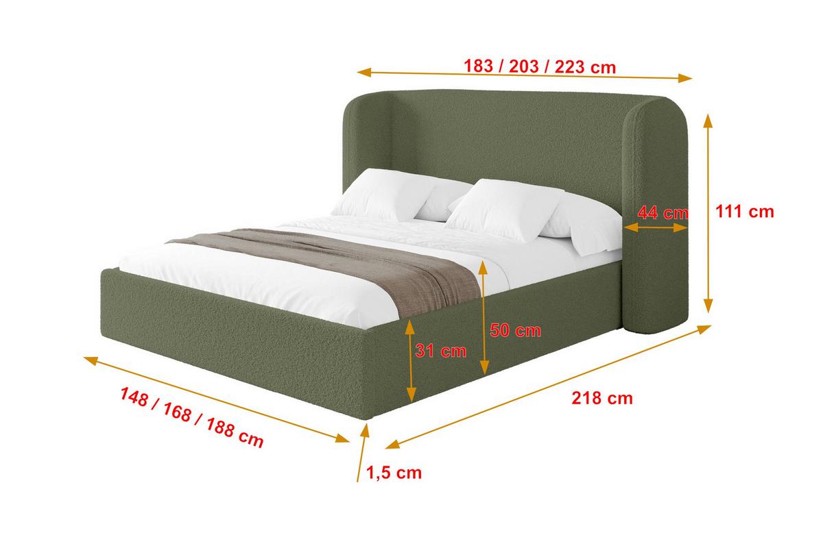 POLSTERBETT mit Bettkasten und Lattenrost, Boxbett ohne Matratze - ESTI 140x200 Grün - Grün, Holzwerkstoff/Textil (140/200cm) - ALTDECOR