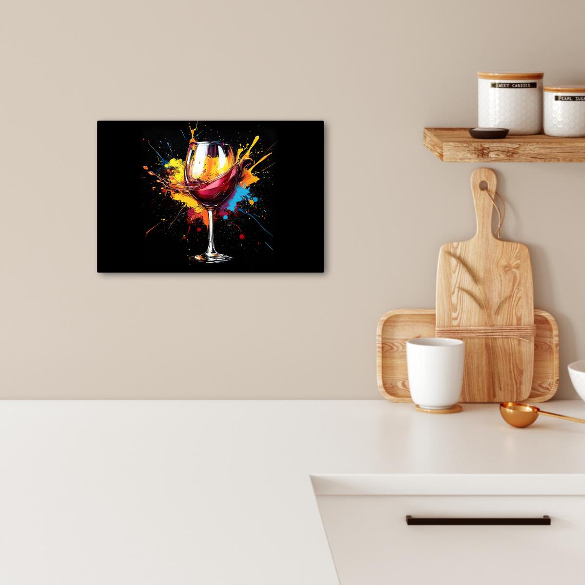 LEINWANDBILD Wein - Glas - Graffiti - Getränk - Rot - Farbe Deko Schlafzimmer 30x20 cm - Weinrot, Textil (30/20cm) - MuchoWow