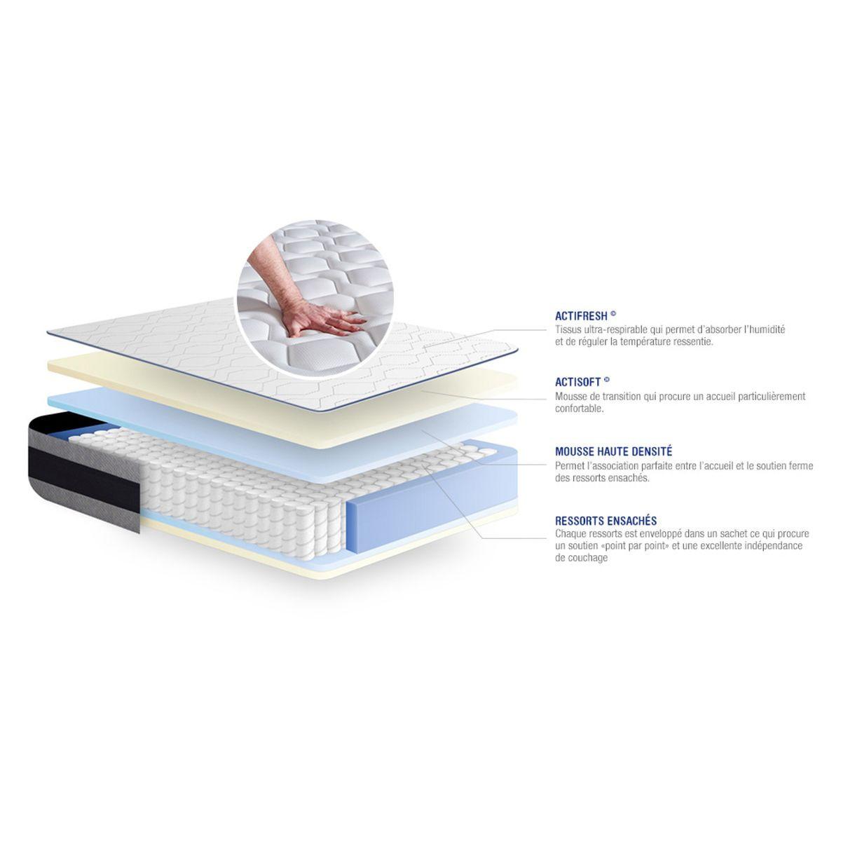MATRATZE Actiflex ergo Taschenfederkern und Memory-Schaum 80 x 200 cm h4 - Weiß, Textil (80/200cm) - ACTISOM
