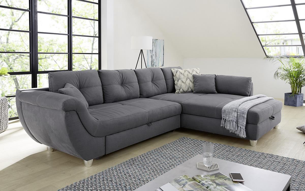 ECKSOFA mit Schlaffunktion und großem Bettkasten, seitenverkehrt montierbar B330/T207/H90 cm, Liegefl. 153x270 cm, Mikrofaser Grau / 15230 - Chromfarben/Grau, Kunststoff/Textil (330/207cm) - luma-home
