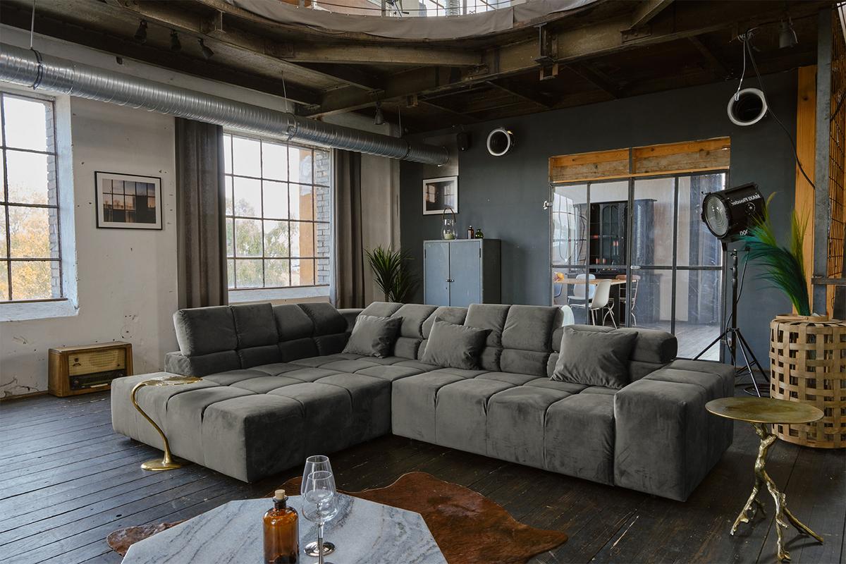ECKSOFA MIT MOTORISCHEM SITZVORZUG NEVADA Grau Velvet Relaxfunktion - Schwarz/Grau, Textil (319/215cm) - KAWOLA