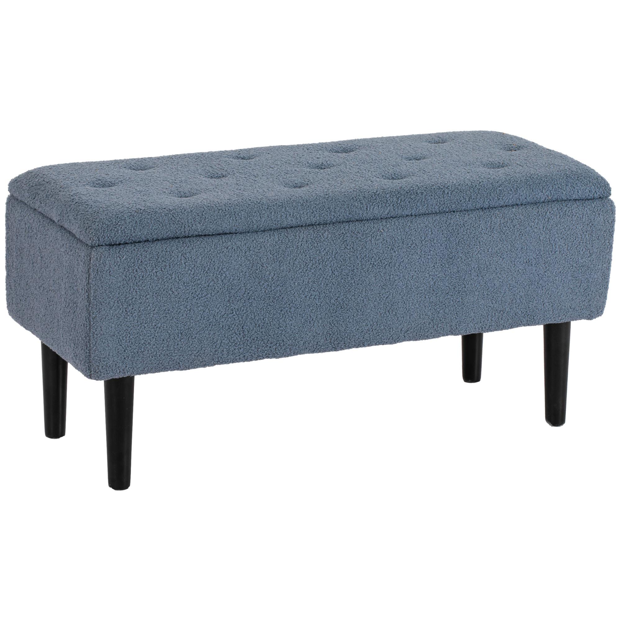 TRUHENBANK mit Klappdeckel, Samt, Blau - Blau, Kunststoff (38/45/95cm) - HOMCOM