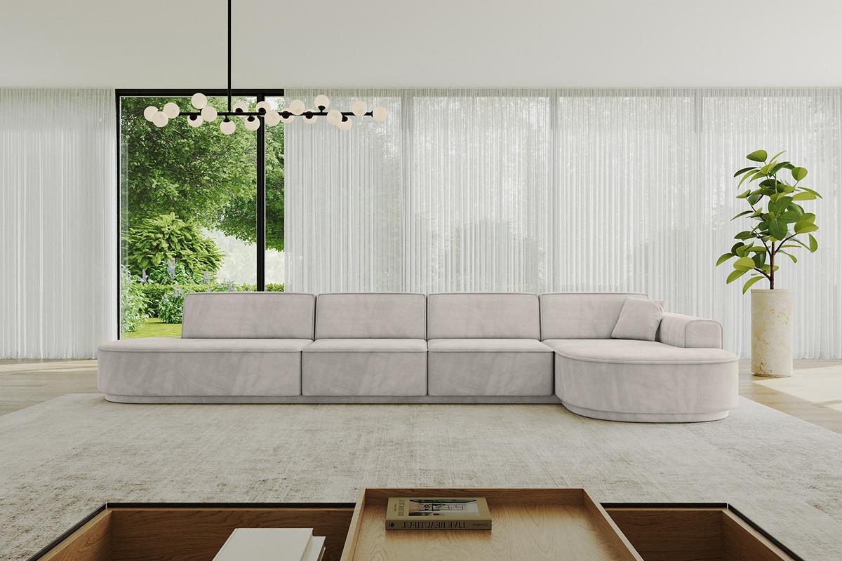 ECKSOFA Ottomane Rechts MARI-L3-v3 - 413x171x83 cm Hellbraun Velours - Hellbraun/Schwarz, Holzwerkstoff/Kunststoff (171/413cm) - ALTDECOR