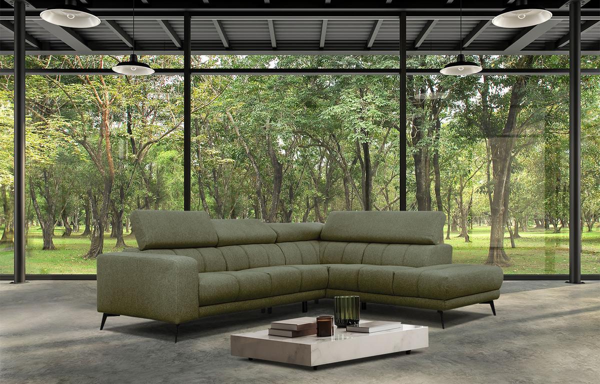 ECKSOFA MORELLO 5-Sitzer, olivgrün - Schwarz/Olivgrün, Holzwerkstoff/Textil (287/228cm) - Wozimo