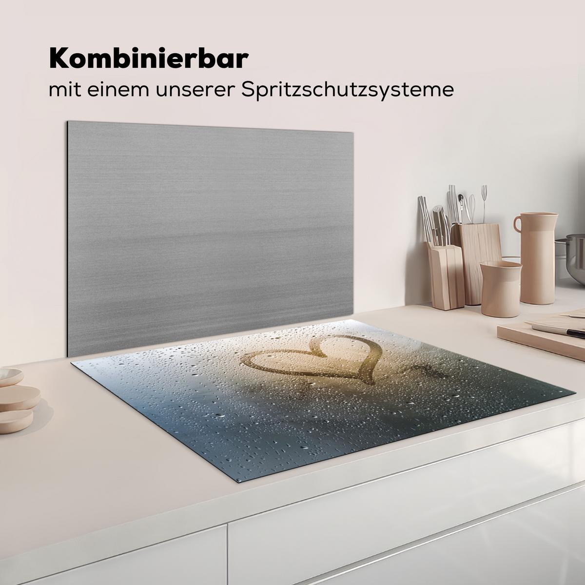 HERDABDECKPLATTE Herz - Kondenswasser - Wasser - 3D Induktionsmatte 77x59 cm - Grau, Kunststoff (77/59/0.2cm) - MuchoWow