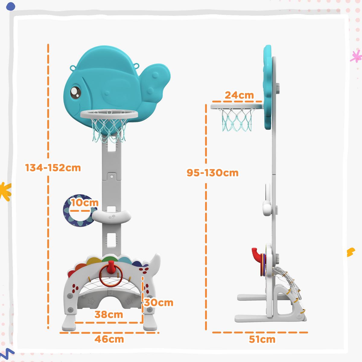 KINDER-BASKETBALLKORB HDPE Blau Grau Weiß - Blau, Kunststoff (46/51cm) - AIYAPLAY